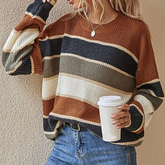 Pull ample à rayures et manches longues pour femme