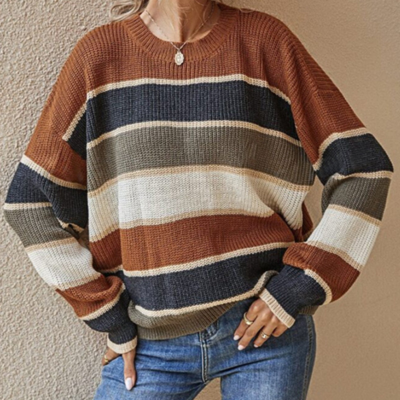 Pull ample à rayures et manches longues pour femme