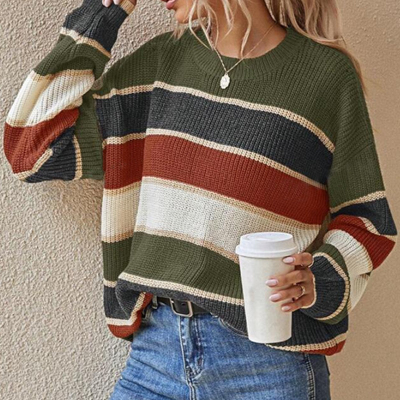 Pull ample à rayures et manches longues pour femme