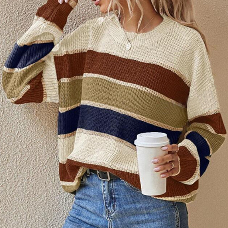 Pull ample à rayures et manches longues pour femme