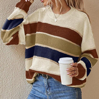 Pull ample à rayures et manches longues pour femme