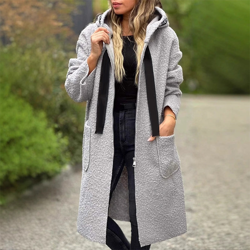 Manteau à Capuche Zippé Tendance avec Poches pour Femme