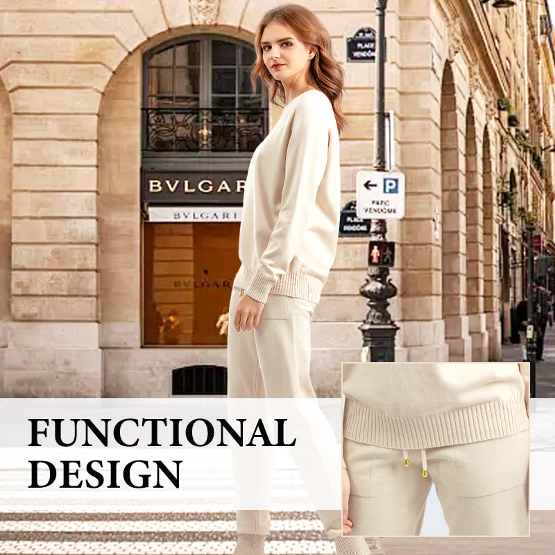 Ensemble 2 Pièces pour Femme – Pull Col en V & Pantalon Taille Haute
