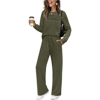 Ensemble haut ras du cou et pantalon à cordon pour femme