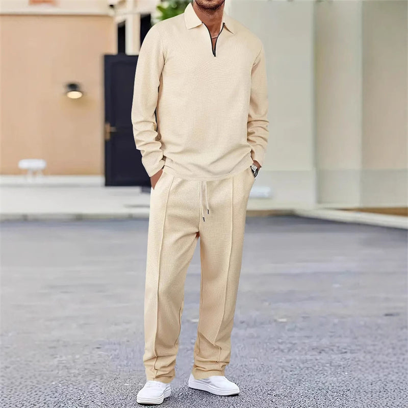 Ensemble pour homme : sweat en maille gaufrée et pantalon droit