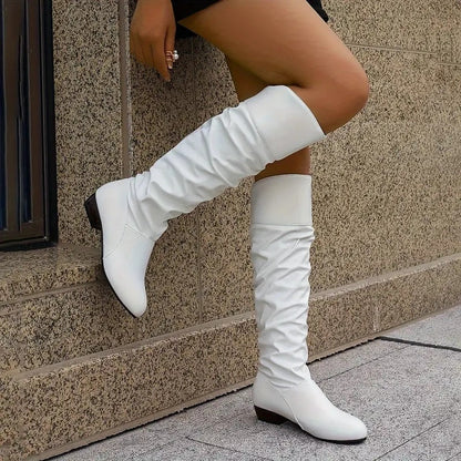 Bottes Hautes Plissées Décontractées pour Femme