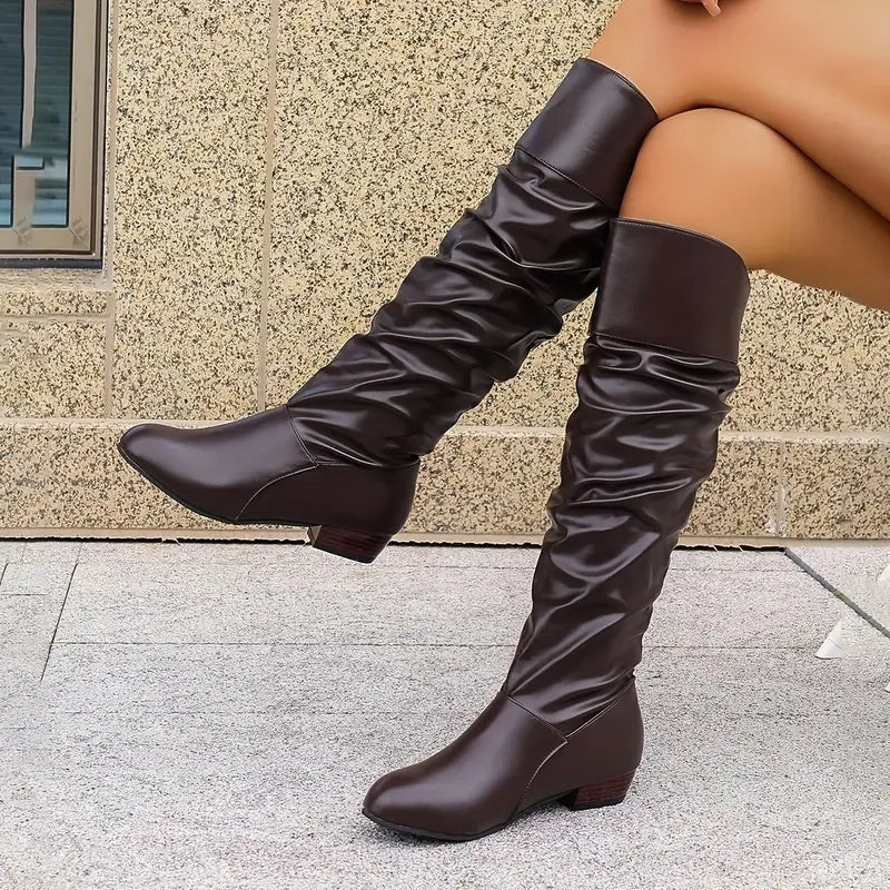 Bottes Hautes Plissées Décontractées pour Femme