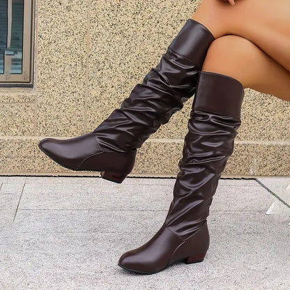 Bottes Hautes Plissées Décontractées pour Femme