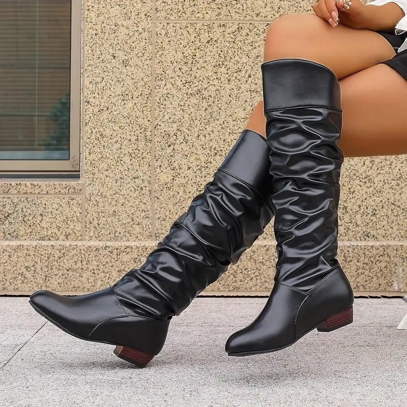 Bottes Hautes Plissées Décontractées pour Femme