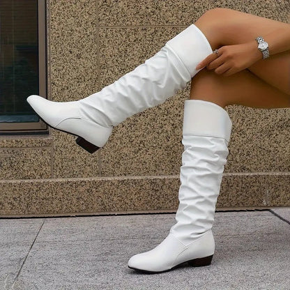 Bottes Hautes Plissées Décontractées pour Femme