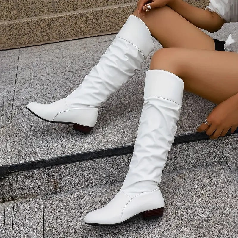 Bottes Hautes Plissées Décontractées pour Femme