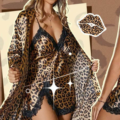 🔥Pyjamas les plus vendus-Ensemble de peignoir et nuisette imprimé léopard sexy