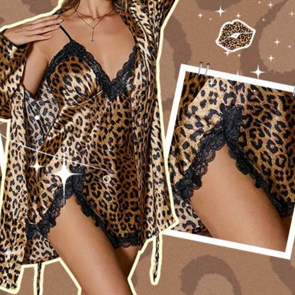 🔥Pyjamas les plus vendus-Ensemble de peignoir et nuisette imprimé léopard sexy