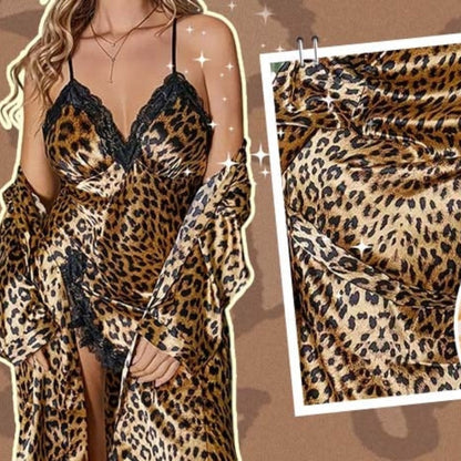 🔥Pyjamas les plus vendus-Ensemble de peignoir et nuisette imprimé léopard sexy