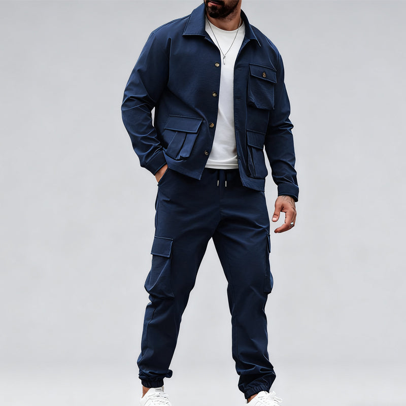 🔥Offre à durée limitée-Veste rétro et pantalon cargo pour homme, ensemble 2 pièces