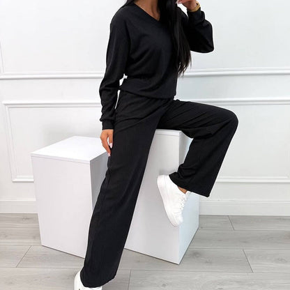 🌟Nouveautés : 50 % de réduction-Ensemble haut rayé à col en V et pantalon large