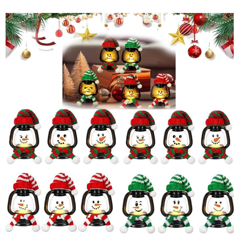🎅Offre spéciale Noël-Décoration de Noël : Mini Lanterne Bonhomme de Neige avec Bonnets et Écharpes