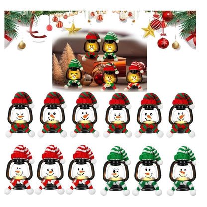 🎅Offre spéciale Noël-Décoration de Noël : Mini Lanterne Bonhomme de Neige avec Bonnets et Écharpes