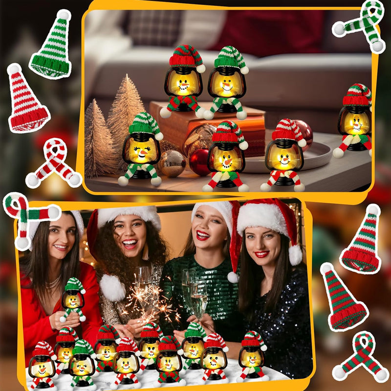 🎅Offre spéciale Noël-Décoration de Noël : Mini Lanterne Bonhomme de Neige avec Bonnets et Écharpes
