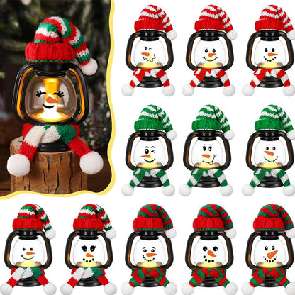 🎅Offre spéciale Noël-Décoration de Noël : Mini Lanterne Bonhomme de Neige avec Bonnets et Écharpes