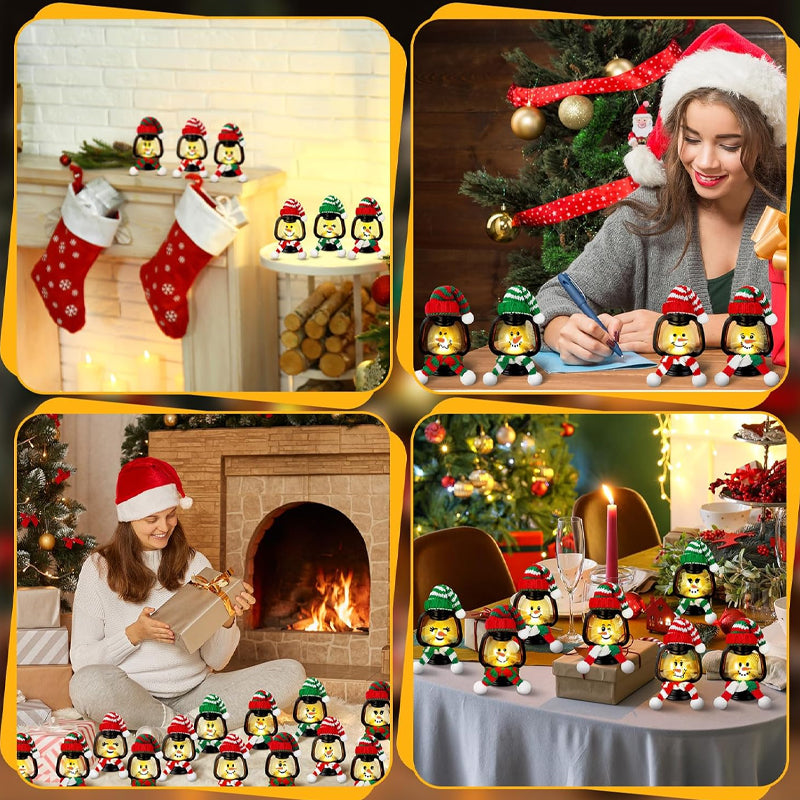 🎅Offre spéciale Noël-Décoration de Noël : Mini Lanterne Bonhomme de Neige avec Bonnets et Écharpes
