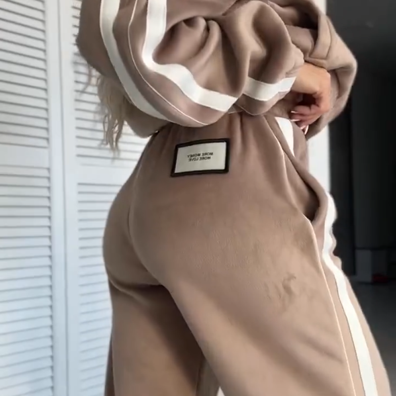 🎁【Livraison gratuite】Ensemble deux pièces femme – Veste & Pantalon avec color-block et taille élastique