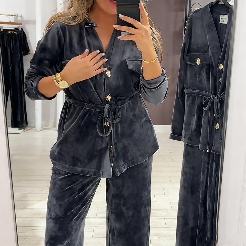 🔥Offres spéciales - Ensemble chaud à boutons pour femme (avec poches)