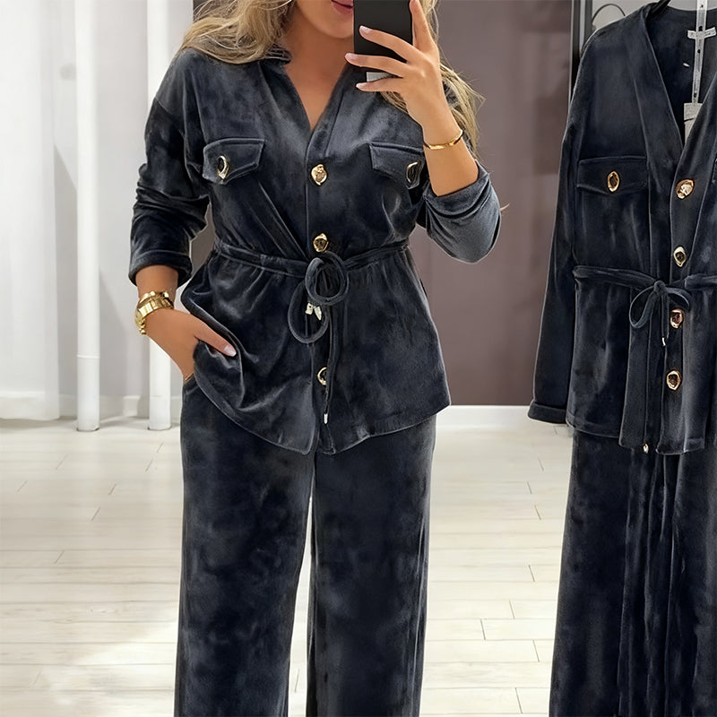 🔥Offres spéciales - Ensemble chaud à boutons pour femme (avec poches)