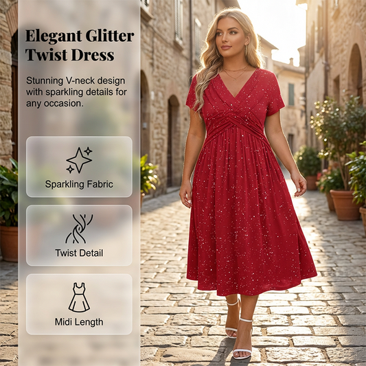 👗🌺 Elegantes Damenkleid mit V-Ausschnitt und gedrehter Vorderseite – 50% RABATT! Figurbetont, fließend & perfekt für festliche Anlässe, Hochzeiten oder Date ✨