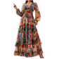 🎨 Hochwertig verarbeitetes Maxikleid mit Blumenprint – V-Ausschnitt, Puffärmel, mehrlagiger Volantrock 🌸✨ | Ideal für den Alltag & romantische Dates 💕