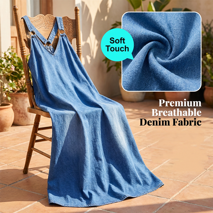 👗 50% RABATT! ✨ Lässiges Locker Sitzendes Denim-Maxikleid mit V-Ausschnitt – Bequem, Vielseitig & Perfekt Für Den Alltag 🌸