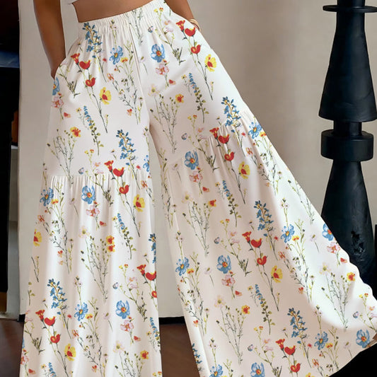 🔥Heiße Schnäppchen-Damenhose mit weitem Bein und Blumenmuster