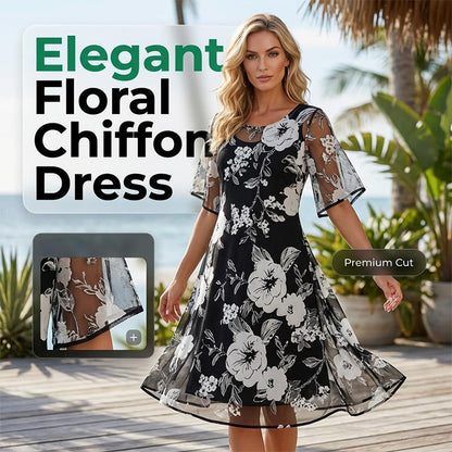 🔥Heiße Sonderangebote-Elegantes Chiffonkleid für Damen mit Blumenmuster