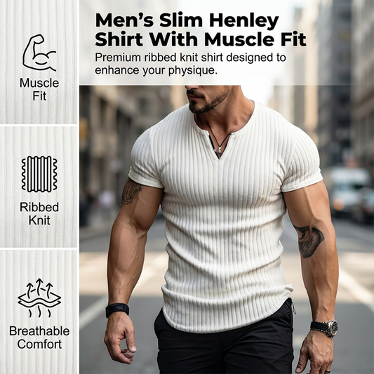 🔥 50% RABATT 💥 Bestseller 👕 Einfarbiges Slim-Fit Henley-Shirt für Herren – hochwertig, modern & perfekt geschnitten ✨