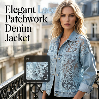 ⌛50 % Rabatt am letzten Tag-Locker sitzende Damenjeansjacke mit Blumenmuster und Spitzen-Patchwork