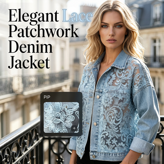 ⌛50 % Rabatt am letzten Tag-Locker sitzende Damenjeansjacke mit Blumenmuster und Spitzen-Patchwork