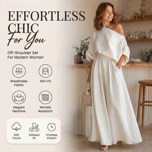 ✨ 2-teiliges Set – schulterfreies Top & weite Hose – figurschmeichelnd, knitterarm & vielseitig kombinierbar – einzeln oder zusammen tragbar – für jeden Anlass geeigne