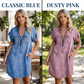 👗Lässiges Jeanshemdkleid für Damen, locker geschnitten, mit Reverskragen, kurzen Ärmeln, Reißverschluss und Taschen