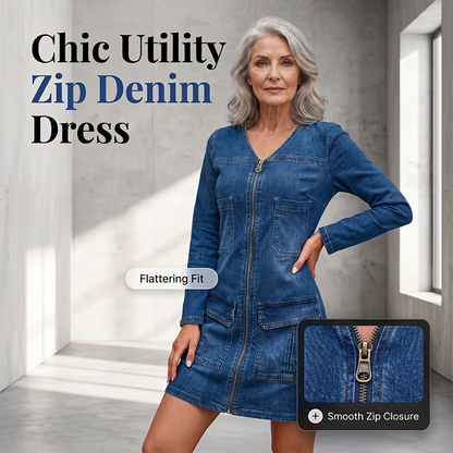 🎉 1 KAUFEN, 1 GRATIS – Langärmliges, bedrucktes Kurzkleid mit Reißverschluss für Damen, trendiger Print mit praktischem Reißverschluss-Detail für einen schicken Look