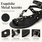 Women Flat Strappy Sandals Gladiator Rivet Ankle Strap Toe Loop Beach Shoes