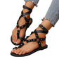 Women Flat Strappy Sandals Gladiator Rivet Ankle Strap Toe Loop Beach Shoes