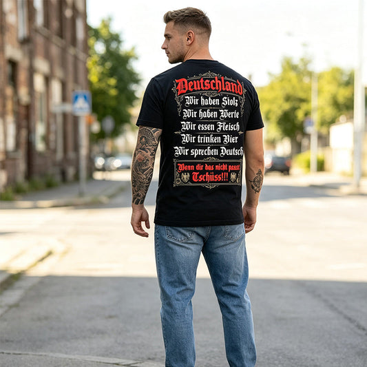 👕 Deutschland Heritage Bedrucktes Kurzarm-Rundhals-T-Shirt für Herren – Patriotisches Print, weich & atmungsaktiv – Perfekt für Alltag, Fußball, Oktoberfest & Freizeit ✨