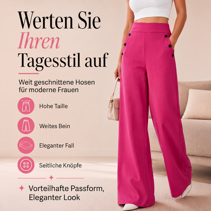 🔥Angebote für neue Modelle-Damen-Hochbund-Hosen mit weitem Bein und seitlichen Knöpfen