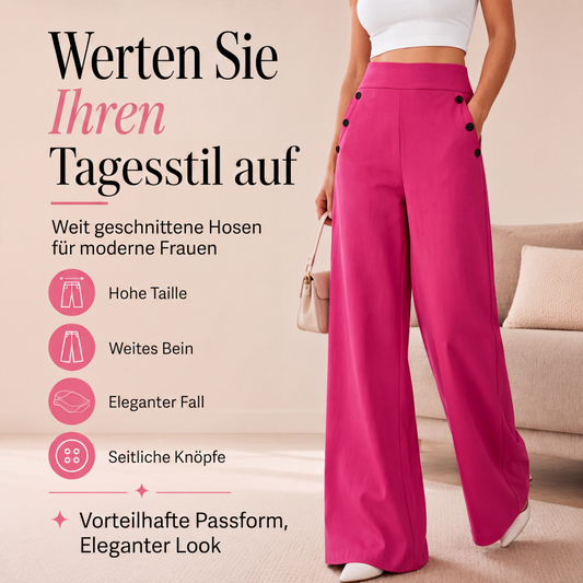 🔥Angebote für neue Modelle-Damen-Hochbund-Hosen mit weitem Bein und seitlichen Knöpfen