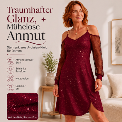 Elegantes Damen-Schulterfreies Kleid mit Netzärmeln