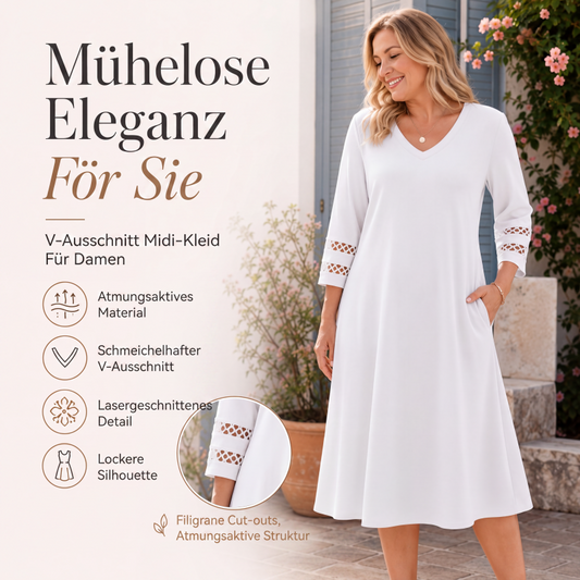 ⌛Zeitlich begrenztes Angebot-Legeres V-Ausschnitt-Midikleid für Damen